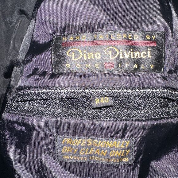 Dino Davinci Mens Double Breasted Coat Jacket Black Sz R40 Pocket White Stripes - Picture 3 of 14